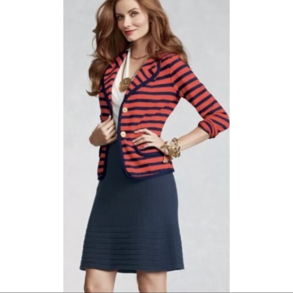 Cabi Women Sz S Red Navy Nautical Striped Knit Blazer Jacket Gold Anchor Buttons - Picture 8 of 10